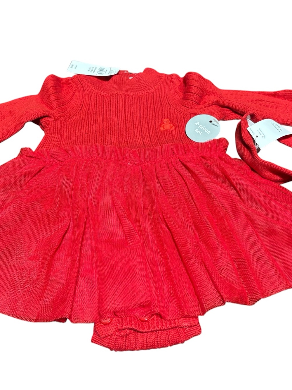 Baby Gap NWT Red knit dress with tulle skirt/built in onesie and headband